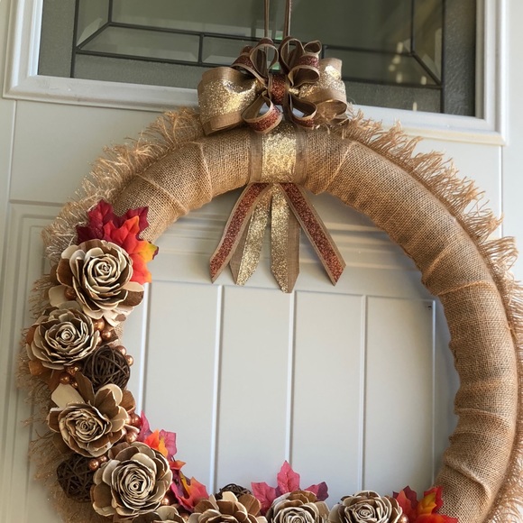 Fall Wreath RosesLeaves on Burlap Loop - Picture 8 of 8